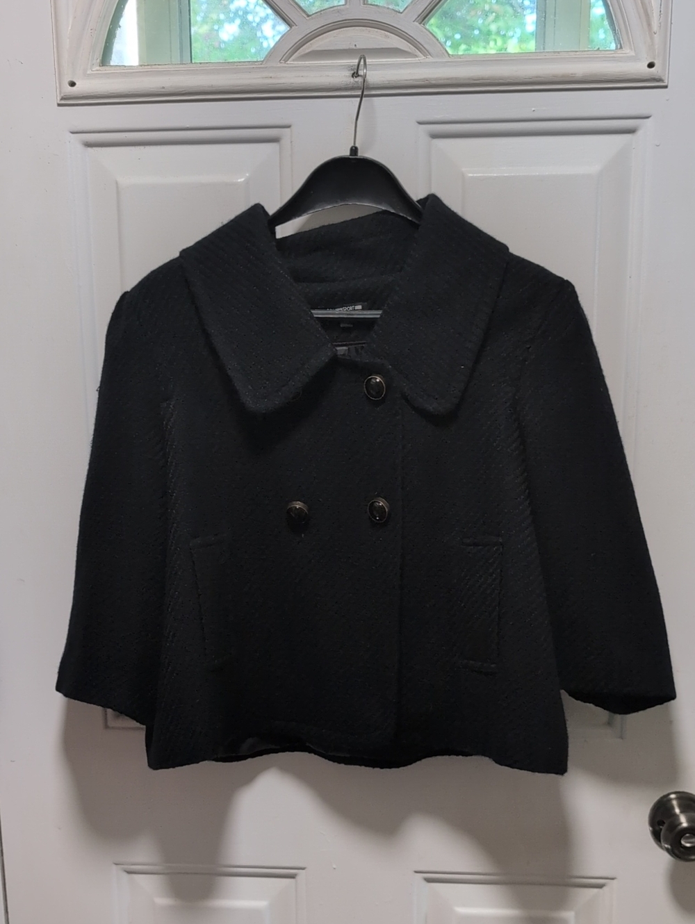Tommy Hilfiger Black Double-Breasted Peacoat Jacket